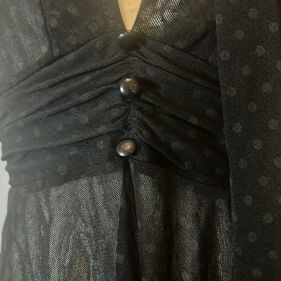 Women’s black sheer polka dot blouse with tie strings on the neck for bow - Picture 5 of 13